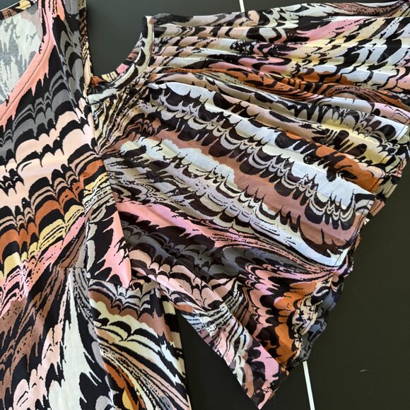 Vince Camuto Cold Shoulder Top Abstract Marble Print Flutter Sleeve Blouse L - Picture 5 of 8